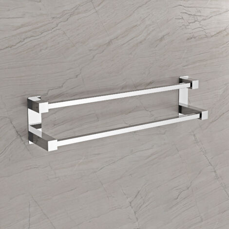 BERNSTEIN - Toallero de pared con 2 barras cuadradas, cromado, 64x11 cm (largoxancho), diseño en acero inoxidable - Serie OLA Cromo (alto brillo)