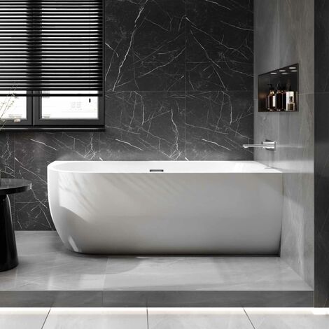 BERNSTEIN - LENA CORNER Bañera exenta en acrílico sanitario blanco alto brillo - Instalación recta -170 x 75 cm - Con grifo mezclador 1521, Con sifón