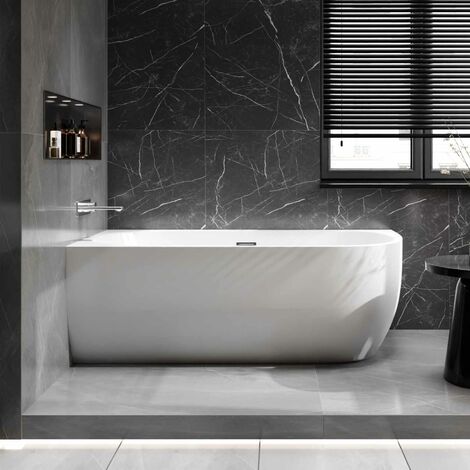BERNSTEIN - LENA CORNER bañera exenta acrílica sanitaria blanco brillo - instalación a la izquierda -170 x 75 cm - Sin grifo mezclador, Con sifón