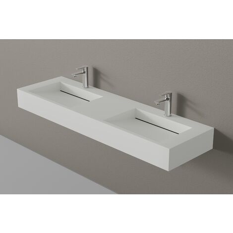 BERNSTEIN - Lavabo mural de fundición mineral 153x45x15cm Blanco mate + Consola metálica suspendida 150S Blanco mate, Estructura base 150S colgante