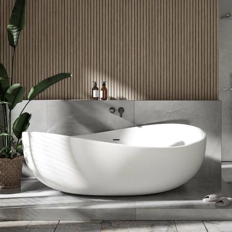 BERNSTEIN - Bañera exenta acrílica WAVE - 180 x 110 x 62 cm - 4 colores seleccionables - accesorio de suelo seleccionable:sin montaje en stand, Incl. sifón, Blanco (mate) Sin soporte, incluido sifón,