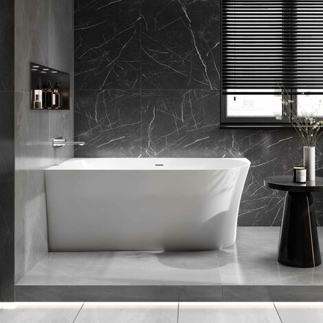 BERNSTEIN - Bañera acrílica exenta NOVA SLIM LINE - Instalación a la izquierda - Con grifo mezclador 8028, Con sifón, 150 x 78 cm