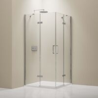 Mampara de ducha de esquina EX416 - 90 x 90 x 195 cm - con puerta abatible  - de cristal NANO - incluye plato de ducha