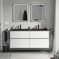 BERNSTEIN - Mueble lavabo suspendido MDF blanco mate, lavabo fundición negro mate + orificio grifería, tirador negro mate 120x46x62cm, LAVOA blanco mate, Negro mate, Negro mate con orificio para grifo