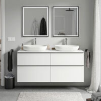 BERNSTEIN - Mueble lavabo suspendido MDF blanco mate, encimera de lavabo blanco mate, tirador cromado 120x46x62cm - LAVOA blanco mate, cromo, blanco mate