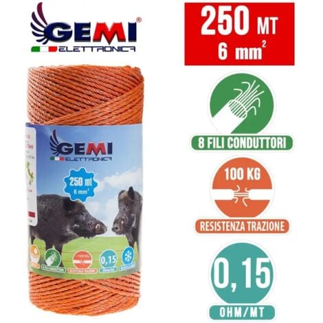 FIL DE CLÔTURE ÉLECTRIQUE Clôture Électrifiée 250 MT 6 Mm² Pour Animaux Chevaux Chiens Sangliers Vaches Porcs Poules Gemi Elettronica