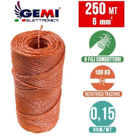 FIL DE CLÔTURE ÉLECTRIQUE Clôture Électrifiée 250 MT 6 Mm² Pour Animaux Chevaux Chiens Sangliers Vaches Porcs Poules Gemi Elettronica