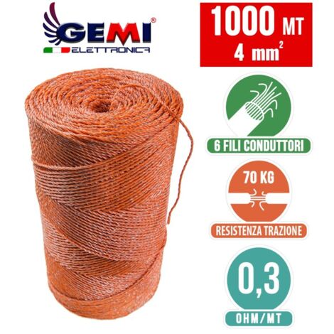 Fil De Cloture Electrique 1000 Mt - 4 Mm² Gemi Elettronica - Moutons, Porcs, Bovins, Poulets Et Petits Animaux
