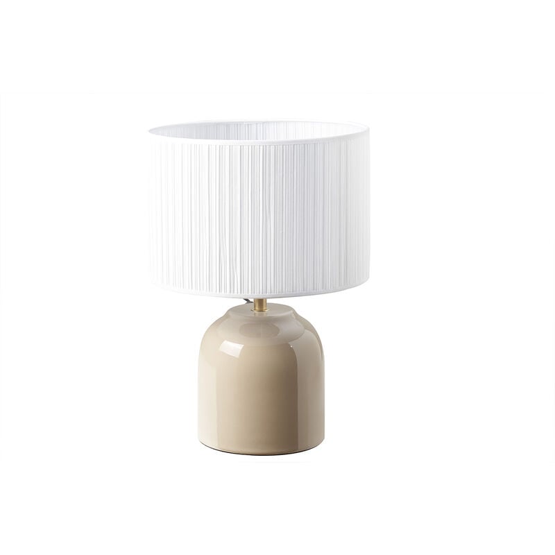 Lampada da tavolo color talpa in ceramica lucida e paralume in tessuto  plissettato bianco H35 cm PIEGA