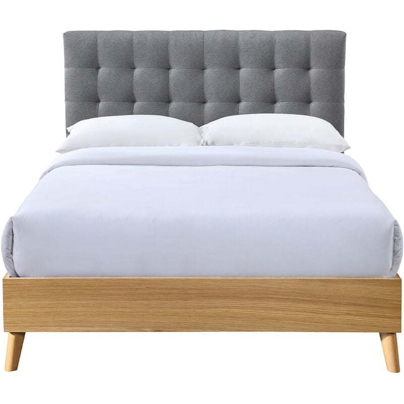 Letto matrimoniale scandinavo legno e tessuto grigio 160 x 200cm LYNN -  Miliboo