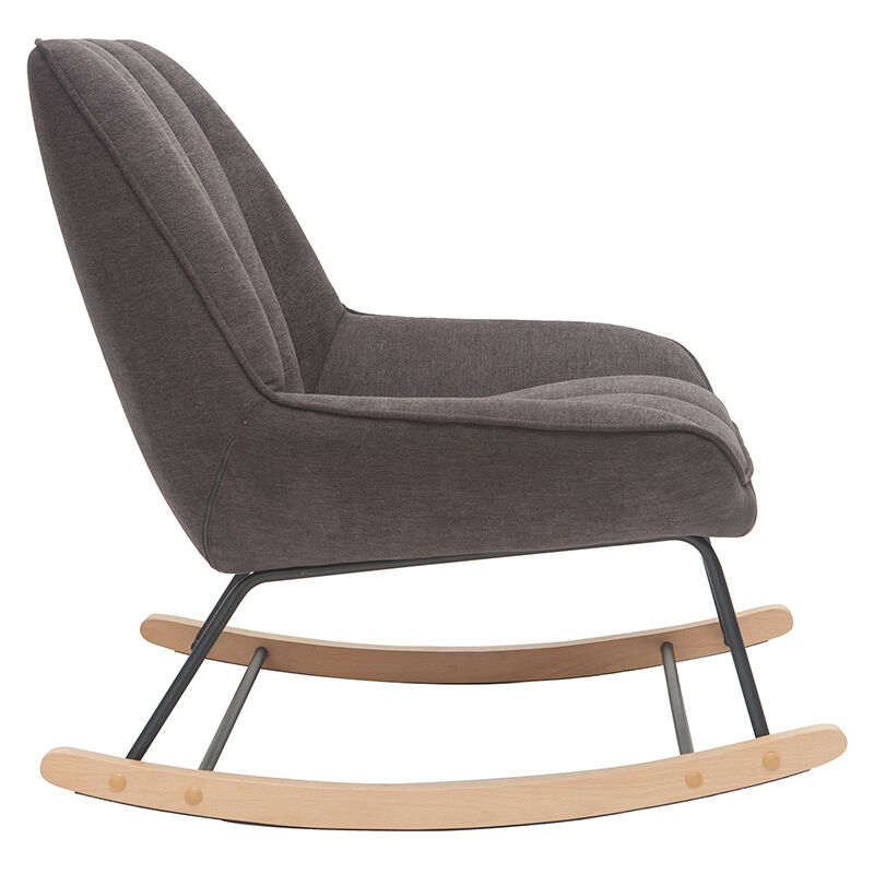 Sedia a dondolo scandinava legno chiaro e tessuto effetto velluto beige  DERRY - Miliboo