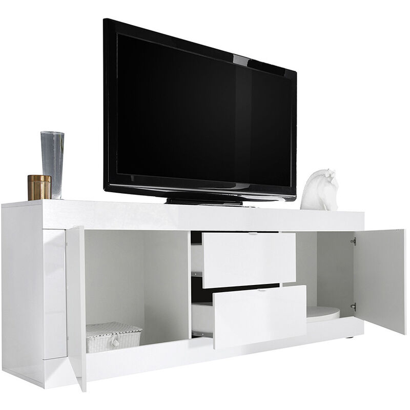 Mobile TV design bianco laccato L140 cm LATTE - Miliboo