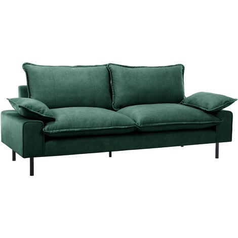 Divano design 3 posti in tessuto velluto verde scuro e metallo nero DORY