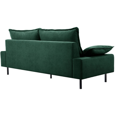 Divano design 3 posti in tessuto velluto verde scuro e metallo nero DORY