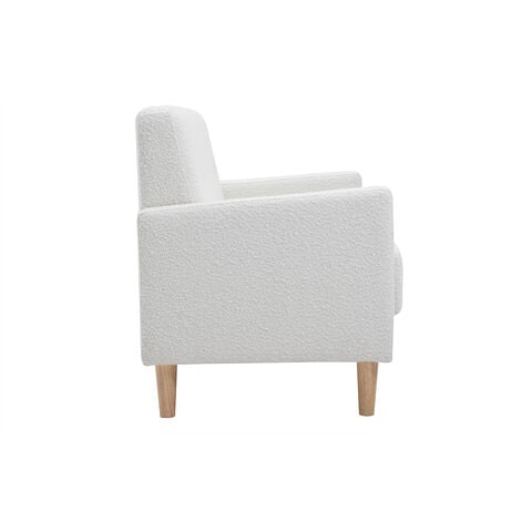 Divano scandinavo 2 posti in tessuto effetto lana bouclé bianco e