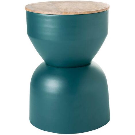 Tavolino da caffè rotondo design con struttura in metallo color acquamarina  e legno massello di mango D30 cm YOYO - Miliboo