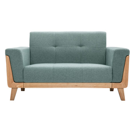 Divano scandinavo 2 posti in tessuto grigio-verde e legno chiaro FJORD