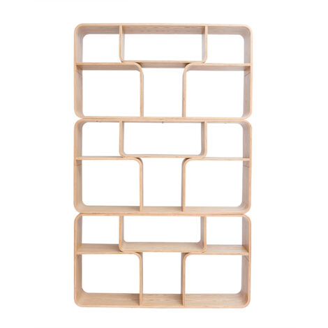 Libreria Geometrica LOKO A Forma Di S - 3 Ripiani, Marrone Rustico, 61x20x61 Cm, Per Soggiorno E Camera Da Letto