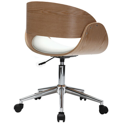 Sedia design girevole bianca e legno color noce BENT - Miliboo