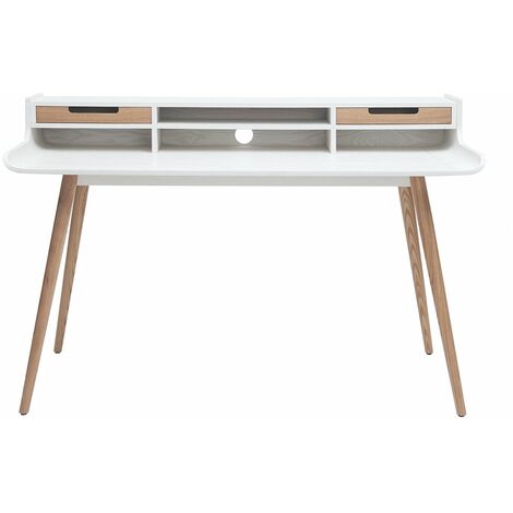 Scrivania scandinava in legno e bianco 2 cassetti L140 cm OPUS