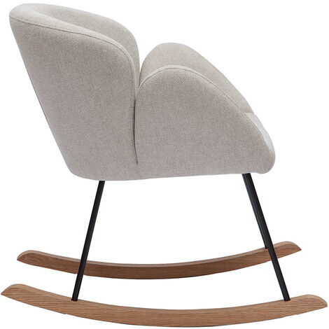 Sedia a dondolo scandinava legno chiaro e tessuto effetto velluto beige  DERRY - Miliboo