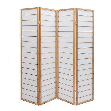 Paravento Giapponese Shoji A 3 Pannelli, Legno Marrone Con Carta Di Riso, 175x132 Cm