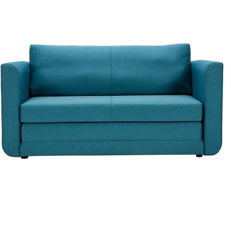 Divano letto 2 posti in tessuto blu anatra LEON