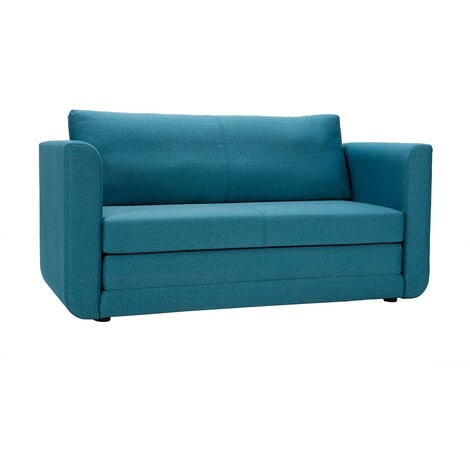 Divano letto 2 posti in tessuto blu anatra LEON