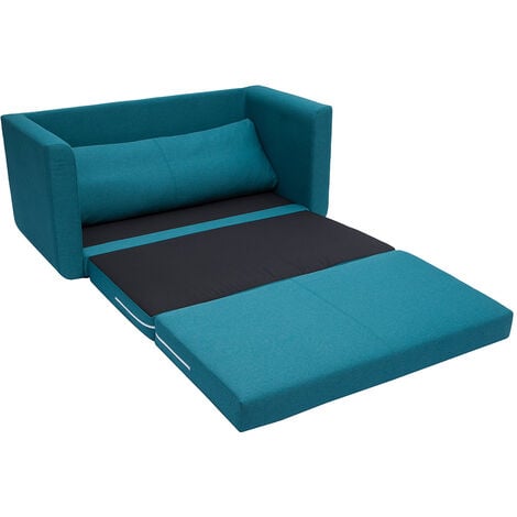 Divano letto 2 posti in tessuto blu anatra LEON