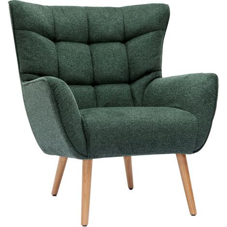 Poltrona scandinava tessuto effetto velluto testurizzato verde scuro e massello di hevea AVERY