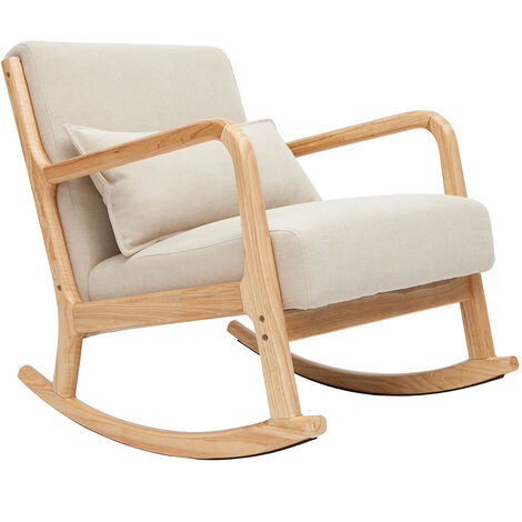 Sedia a dondolo scandinava legno chiaro e tessuto effetto velluto beige  DERRY