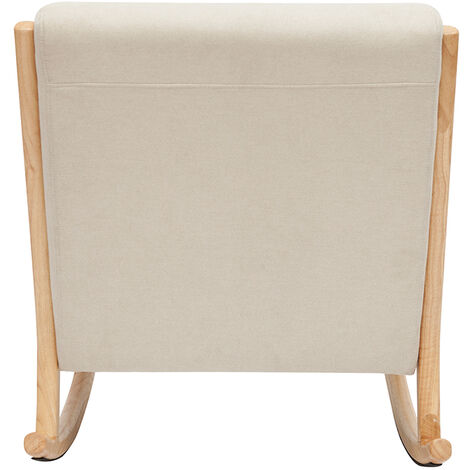 Sedia a dondolo scandinava legno chiaro e tessuto effetto velluto beige  DERRY