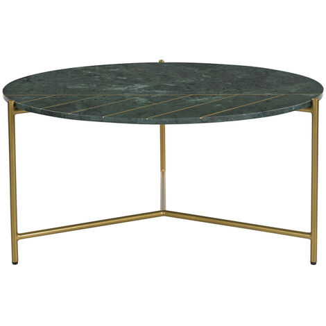 Tavolino da salotto rotondo design in marmo verde e ottone D90 cm SILLON