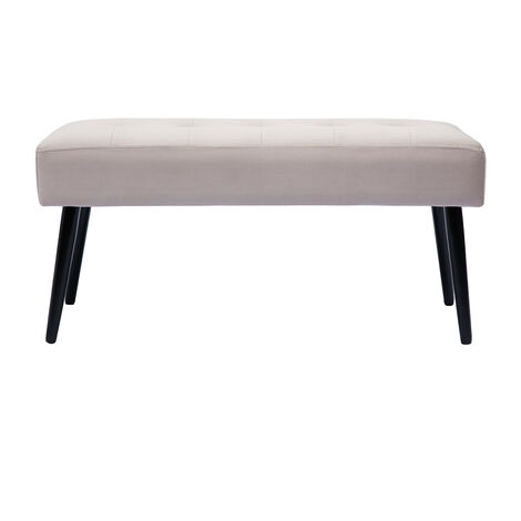 Panca design lavorazione capitonné in tessuto velluto color talpa e metallo nero L95 cm GUESTA
