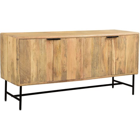 Mesa consola con 3 cajones de madera clara y maciza de mango y metal negro  120 cm JUDE - Miliboo