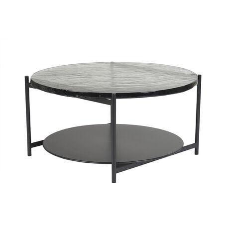 Mesa de centro cuadrada con doble tablero de madera clara y metal negro  HARLAN - Miliboo