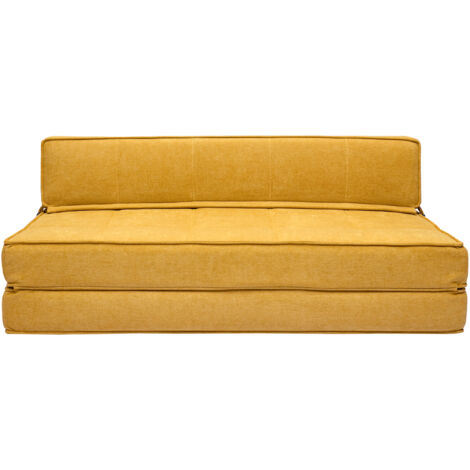 Sillón cama de 2 plazas de tejido efecto aterciopelado amarillo mostaza KATY