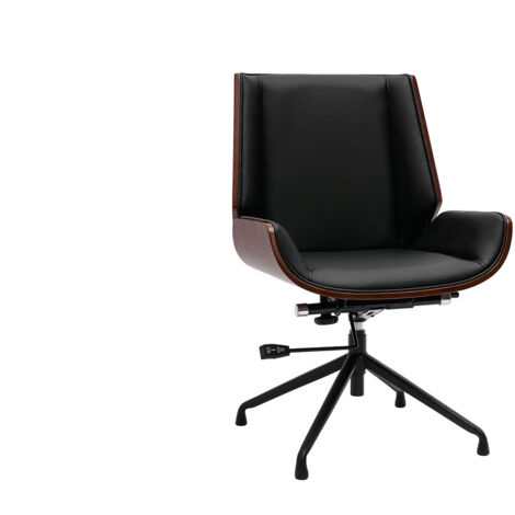 Silla de oficina giratoria de diseño 360° negra, madera oscura nogal y metal negro CURVED (1/5)