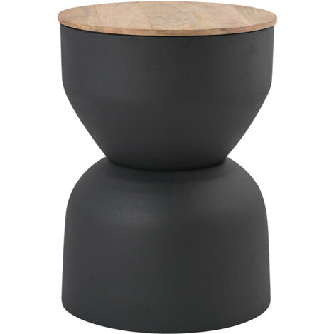 Mesa auxiliar redonda de diseño con almacenamiento de metal gris antracita y madera maciza de mango de 30 cm YOYO (1/4)
