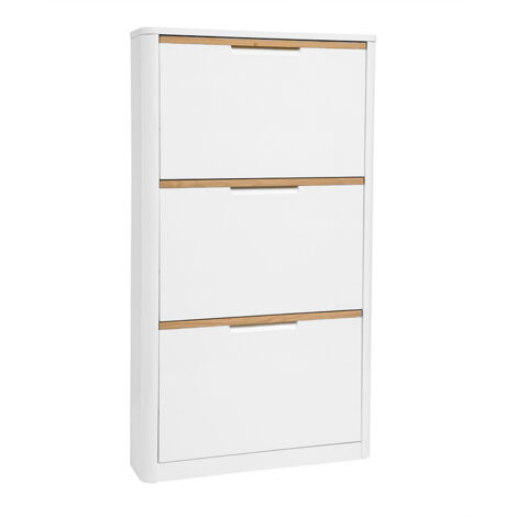 Zapatero Aquiles De 3 Puertas, Blanco Con Bandeja De Madera, Capacidad 18 Pares, Medidas 60x22.5x106.5 Cm