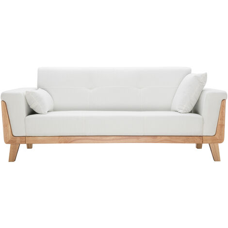 Sofá diseño 3 plazas blanco roto patas madera FJORD