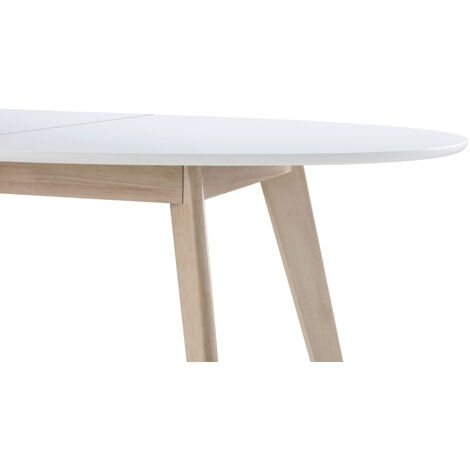 Mesa extensible oval blanca y madera clara L150-200 LEENA