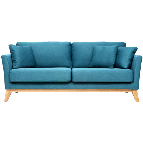 Sofá nórdico 3 plazas azul petroleo desenfundable patas madera OSLO