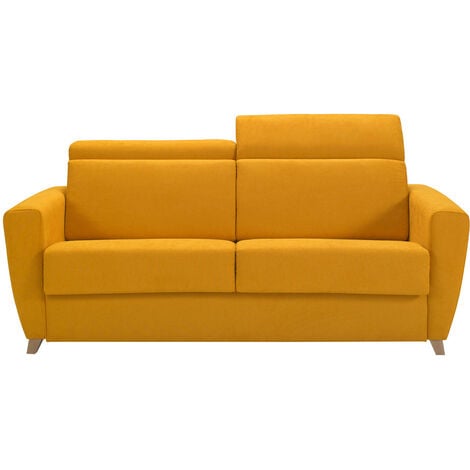 Sofá cama 3 plazas con reposacabezas regulables amarillo con colchón de 13  cm GOYA
