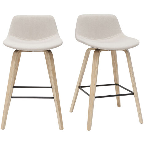 Set de 2 taburetes de cocina nórdicos beige y madera clara 65 cm NONIE