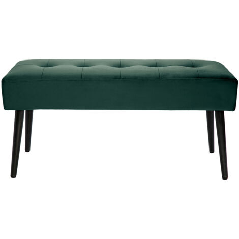 Banco de diseño capitoné de terciopelo verde oscuro y metal negro 95 cm GUESTA