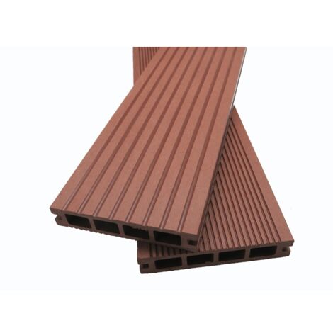 Doppelzellige Terrassendiele aus Verbundholz – Farbe – Rotbraun, Dicke – 25 mm, Breite – 14 cm, Länge – 240 cm, überdachte Fläche in m² – 0,34