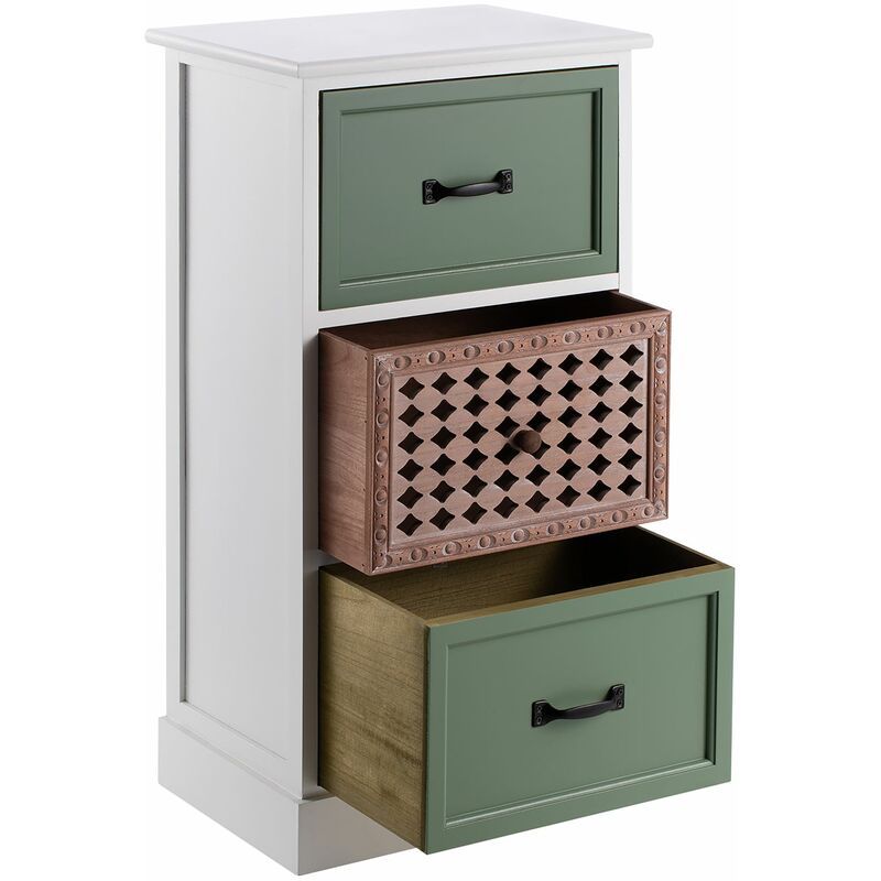 Chiffonnier FLOWER H 70 cm en bois massif 1 tiroir et 3 paniers Chiffonnier FLOWER H 70 cm en bois massif 1 tiroir et 3 paniers