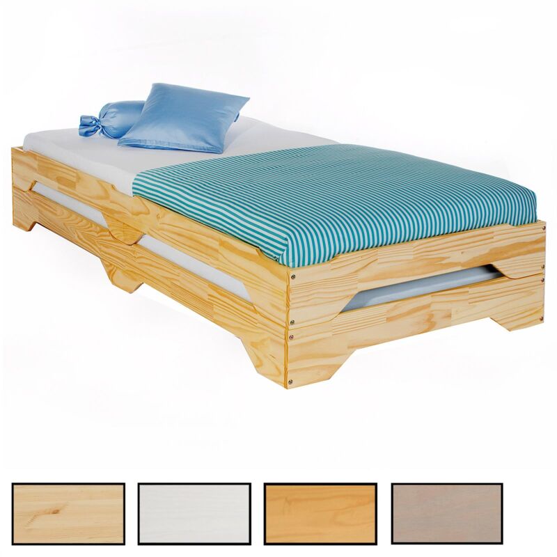 IDIMEX Lot De 2 Lits Superposables Ronny 90x200 Cm – Pin Massif Vernis Naturel – Couchage Supplémentaire Gain De Place