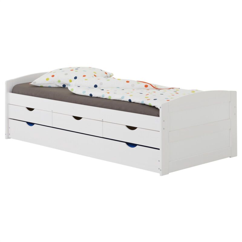Lit Gigogne Jessy Pour Enfant - Avec Tiroir-Lit Et 3 Tiroirs De Rangement, Pin Massif, 90x200cm